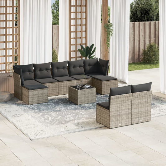 10 Piece Garden Sofa Set With Cushions Poly Rattan