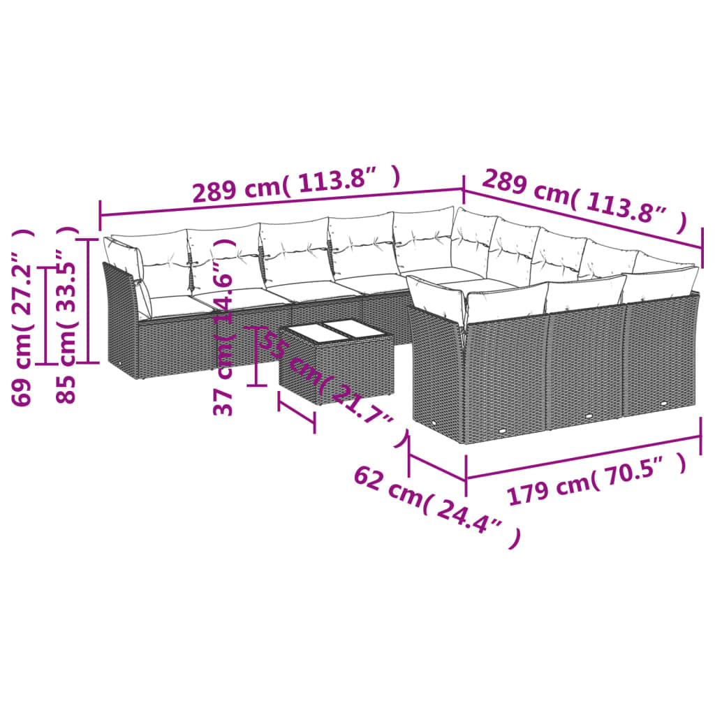 12 Piece Garden Sofa Set With Cushions Poly Rattan