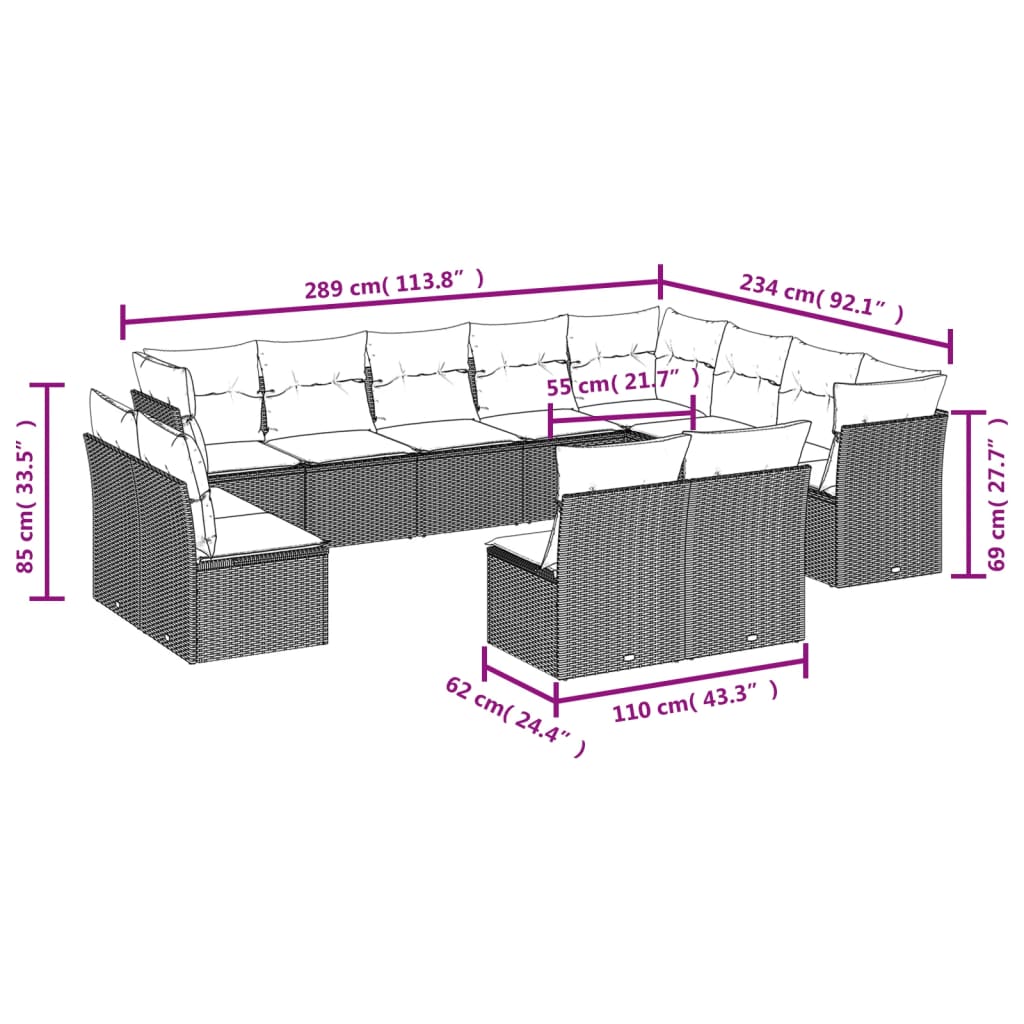 12 Piece Garden Sofa Set With Cushions Poly Rattan