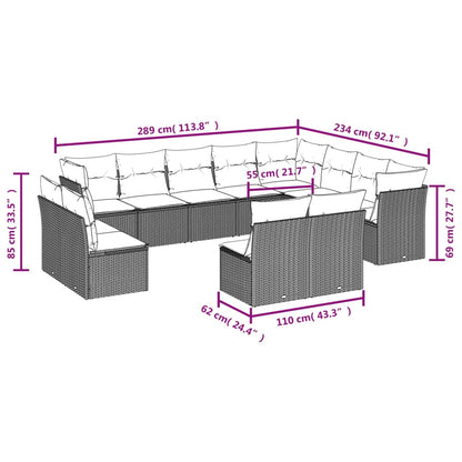 12 Piece Garden Sofa Set With Cushions Poly Rattan