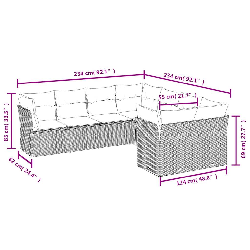 8 Piece Garden Sofa Set With Cushions Poly Rattan