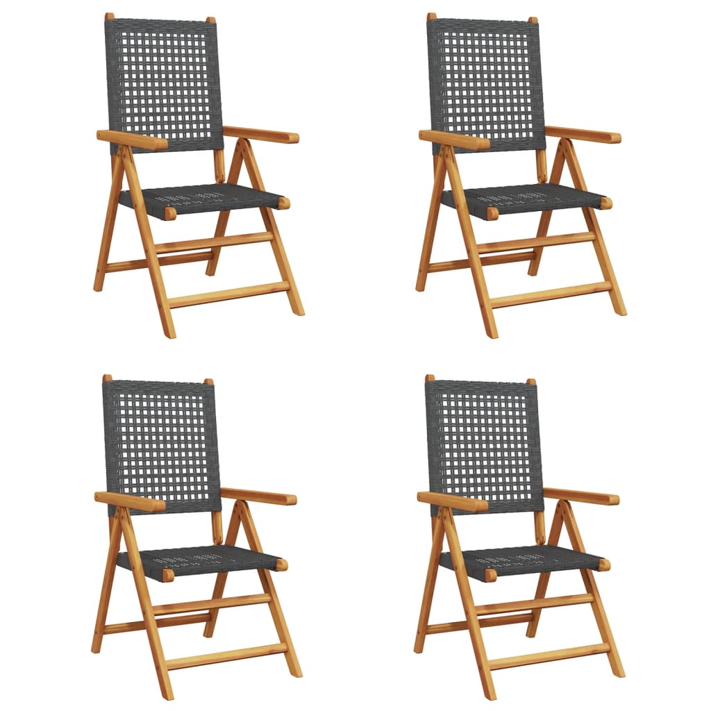 Reclining Garden Chairs 4 Pcs Poly Rattan And Solid Wood