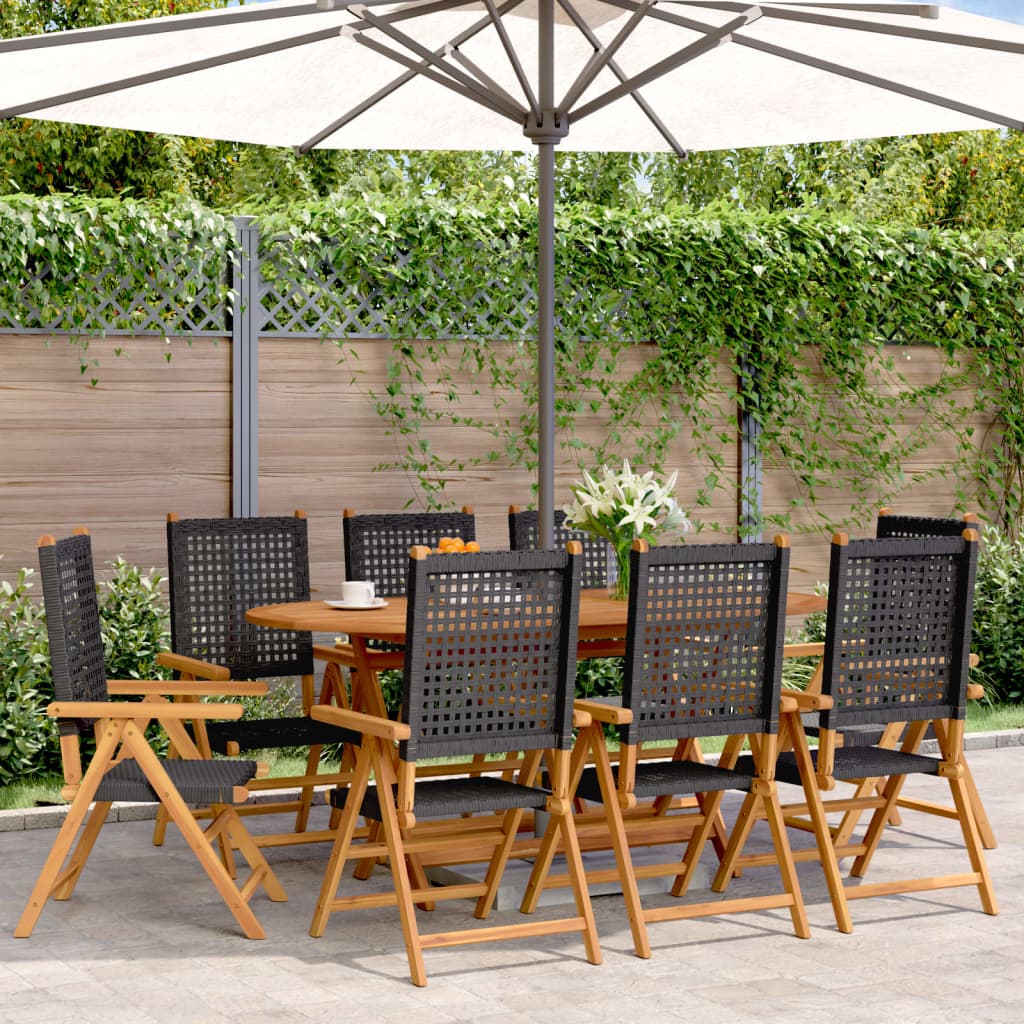 Reclining Garden Chairs 4 Pcs Poly Rattan And Solid Wood