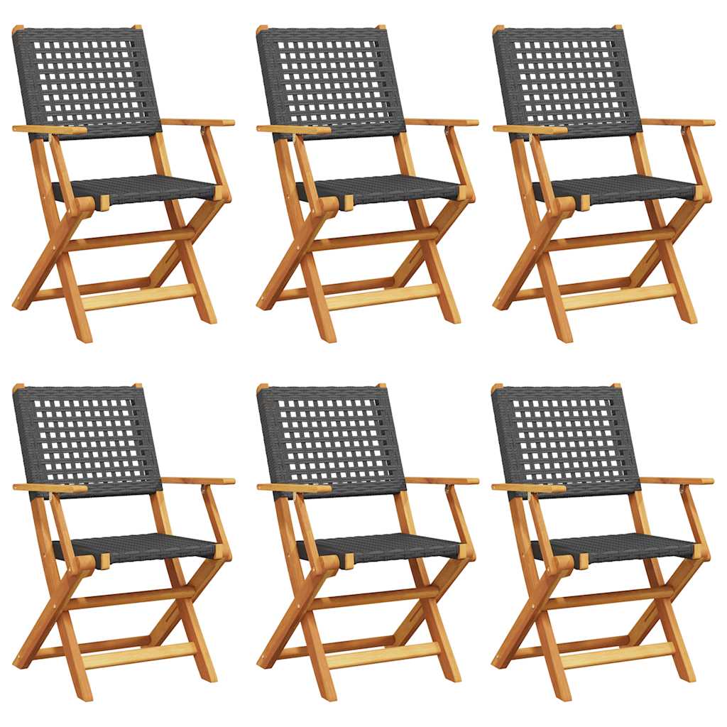 Folding Garden Chairs 6 Pcs Poly Rattan And Solid Wood