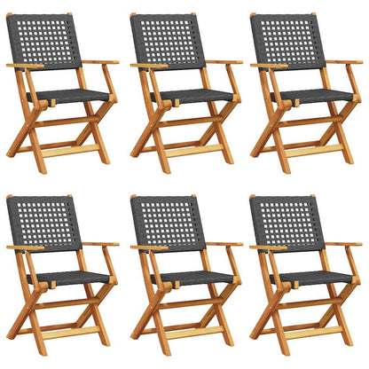 Folding Garden Chairs 6 Pcs Poly Rattan And Solid Wood
