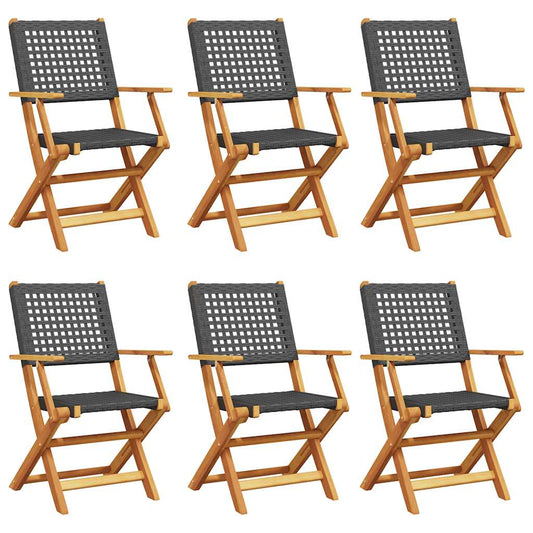 Folding Garden Chairs 6 Pcs Poly Rattan And Solid Wood