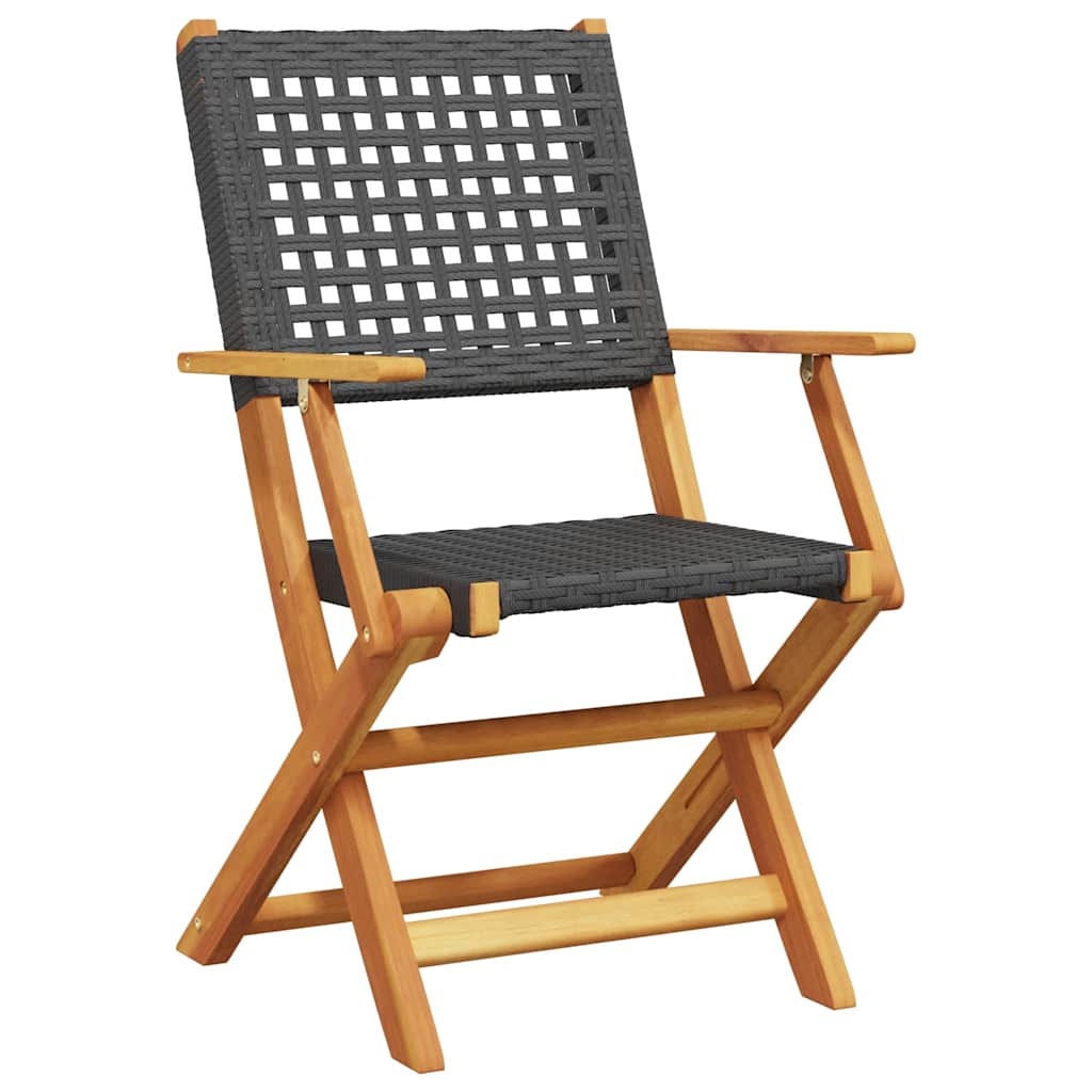 Folding Garden Chairs 6 Pcs Poly Rattan And Solid Wood