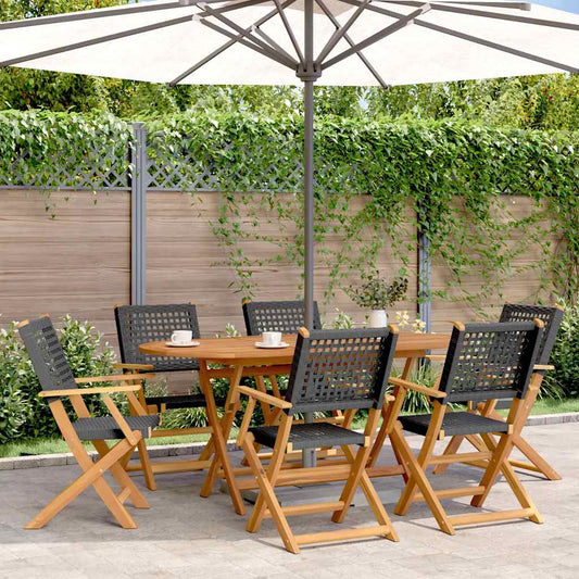 Folding Garden Chairs 6 Pcs Poly Rattan And Solid Wood