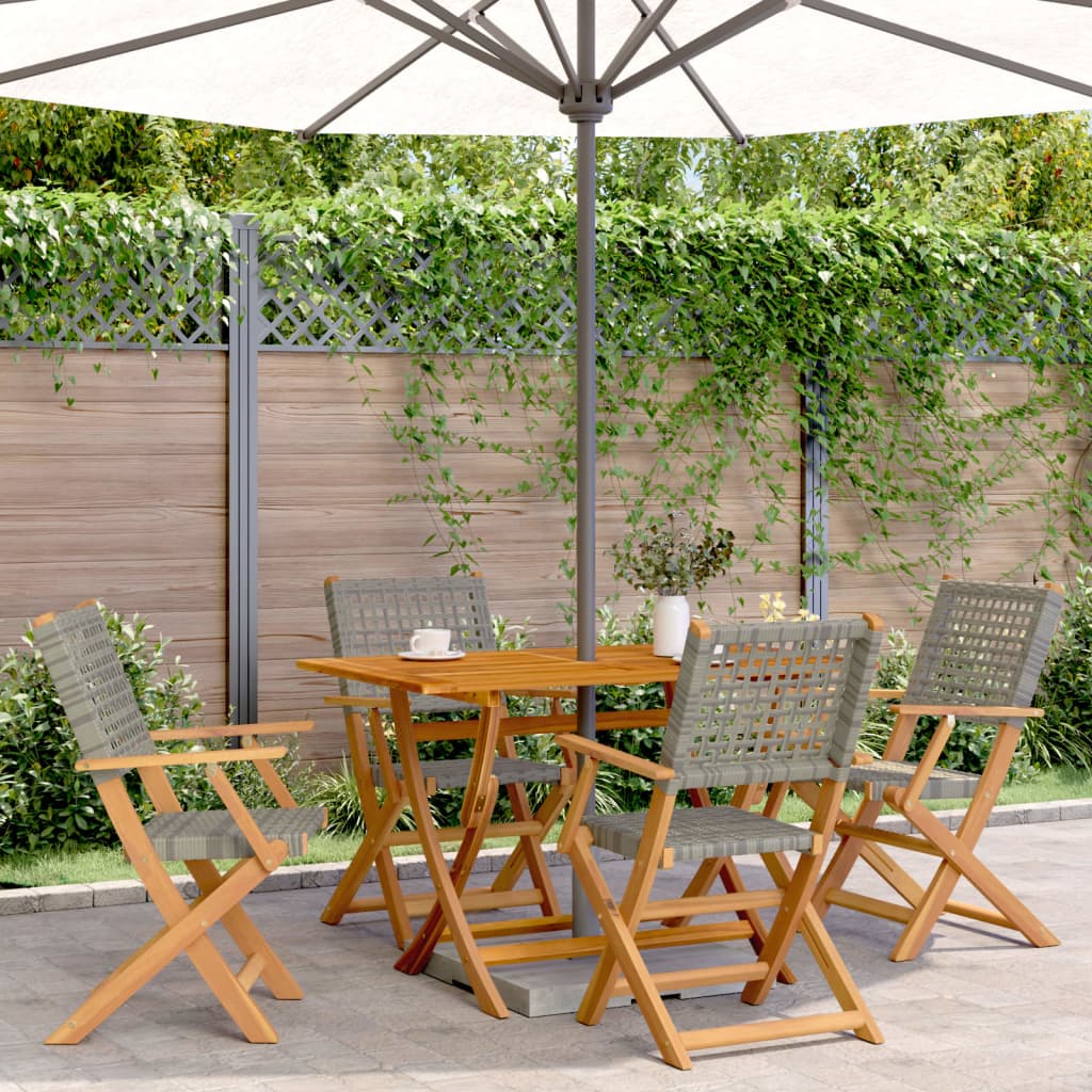 Folding Garden Chairs 6 Pcs Poly Rattan And Solid Wood
