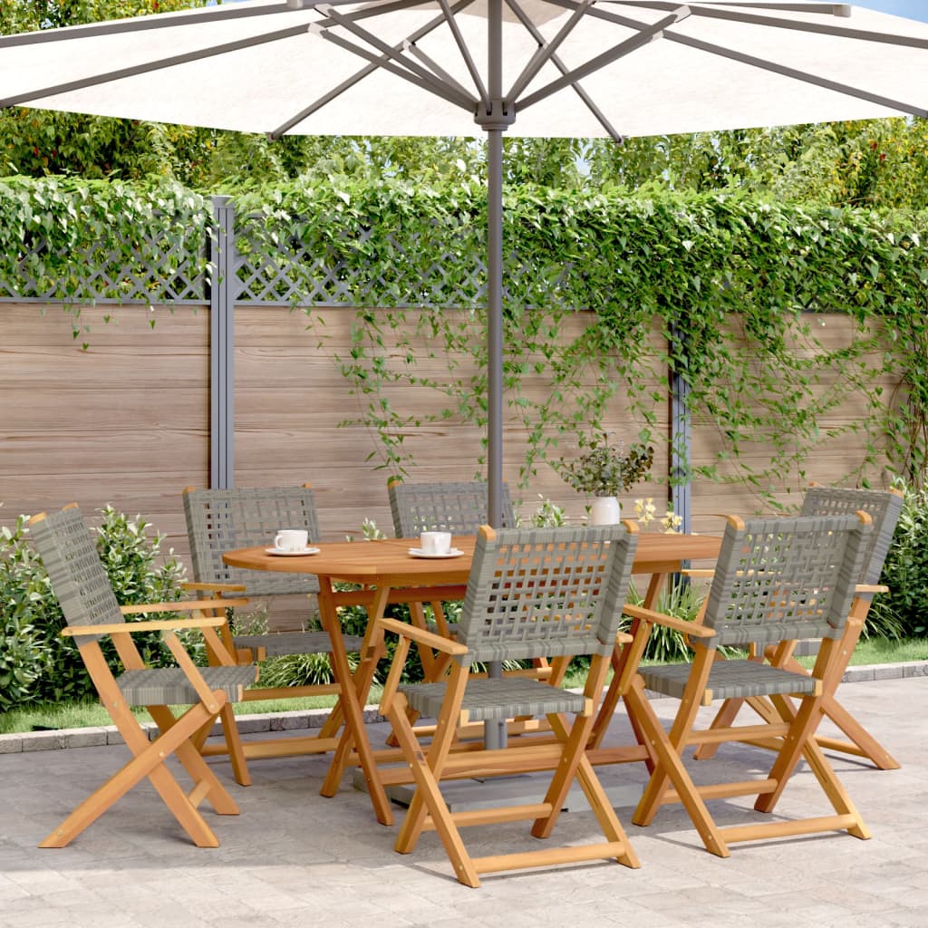 Folding Garden Chairs 6 Pcs Poly Rattan And Solid Wood