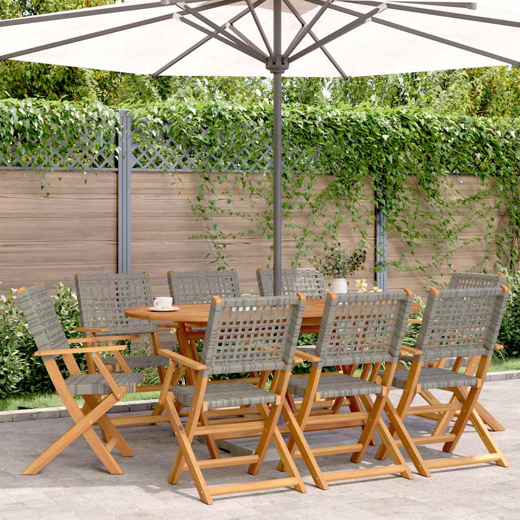 Folding Garden Chairs 6 Pcs Poly Rattan And Solid Wood