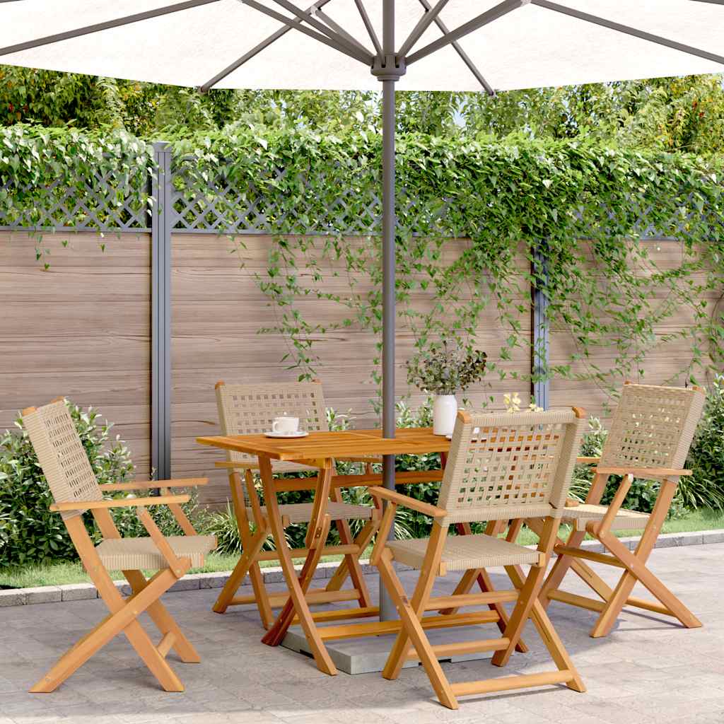 Folding Garden Chairs 6 Pcs Poly Rattan And Solid Wood