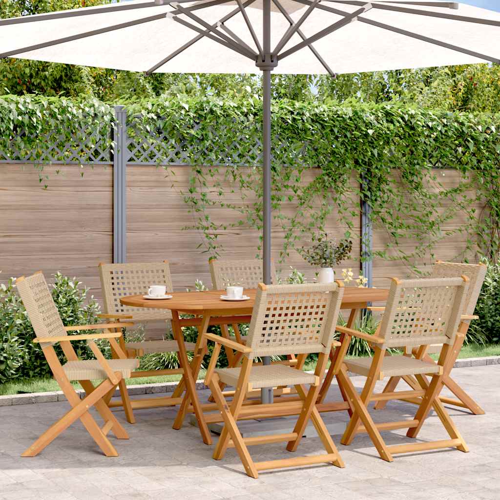 Folding Garden Chairs 6 Pcs Poly Rattan And Solid Wood