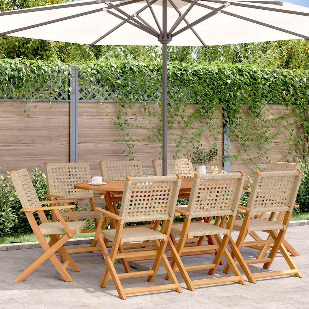 Folding Garden Chairs 6 Pcs Poly Rattan And Solid Wood