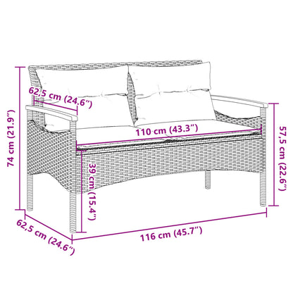 Garden Bench With Cushions 116X62.5X74 Cm Poly Rattan