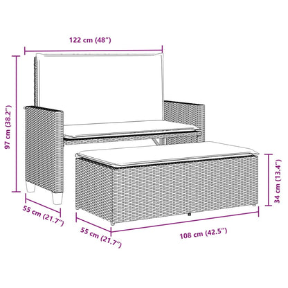 Garden Bench With Cushions And Footstool Poly Rattan