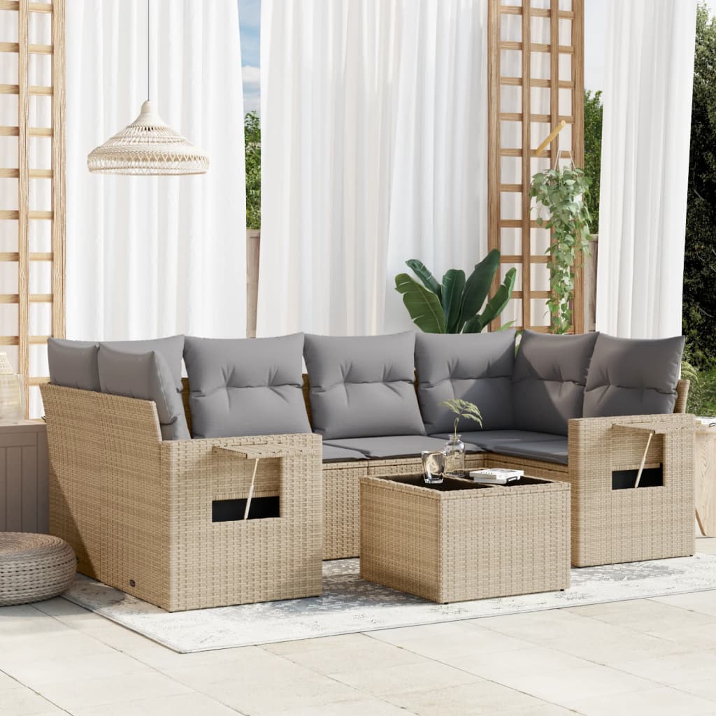 7 Piece Garden Sofa Set With Cushions Poly Rattan