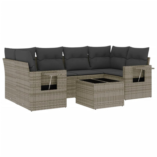 7 Piece Garden Sofa Set With Cushions Poly Rattan
