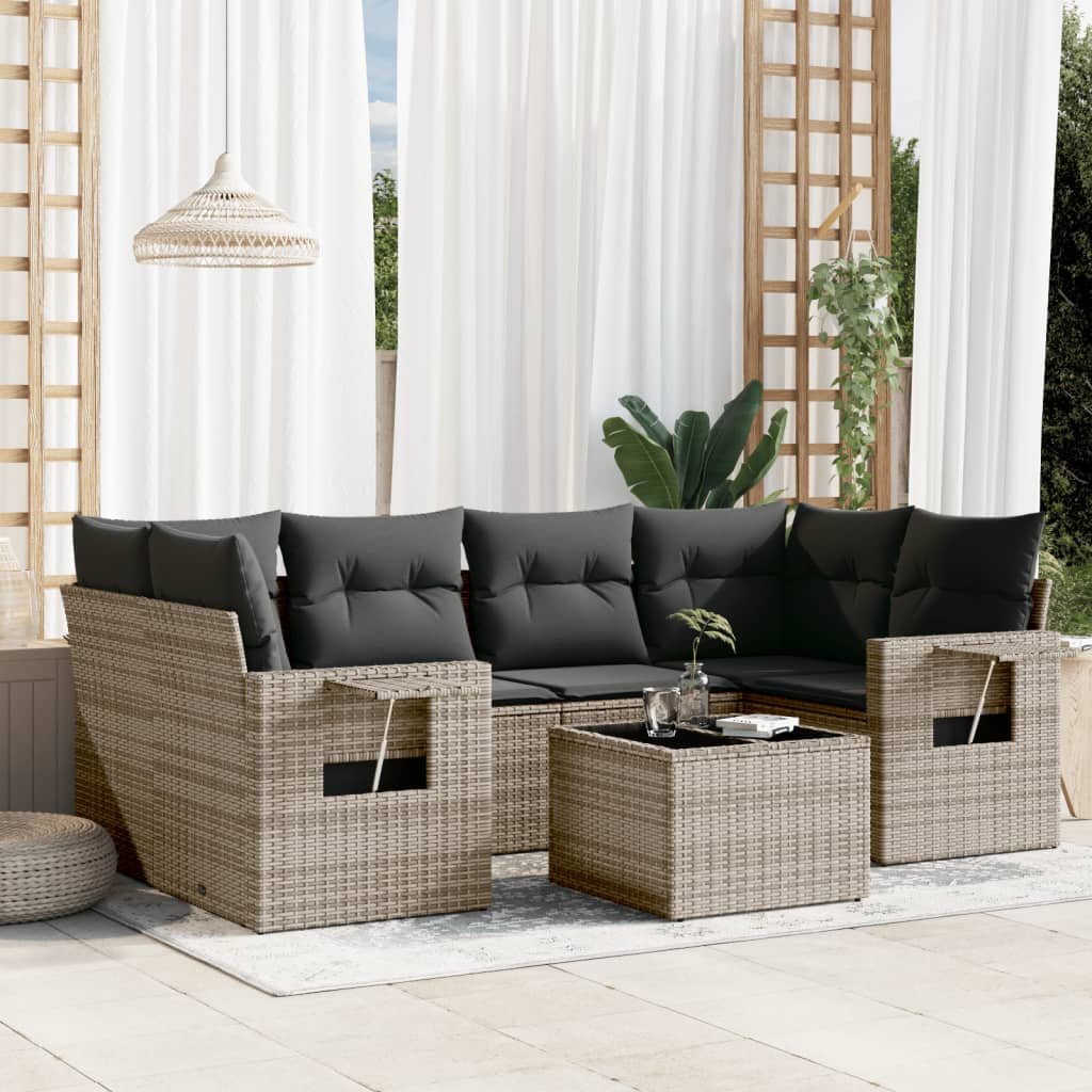 7 Piece Garden Sofa Set With Cushions Poly Rattan