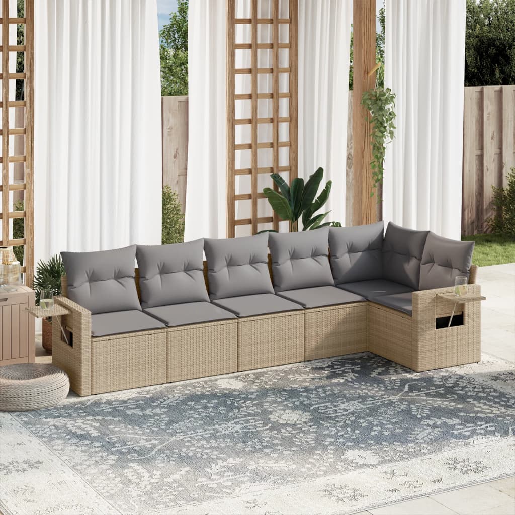 6 Piece Garden Sofa Set With Cushions Poly Rattan
