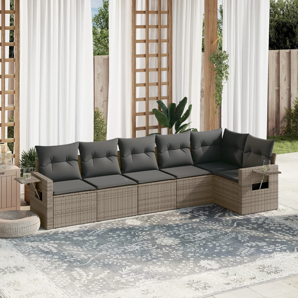 6 Piece Garden Sofa Set With Cushions Poly Rattan