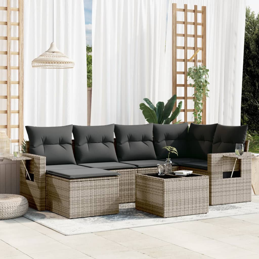 6 Piece Garden Sofa Set With Cushions Poly Rattan