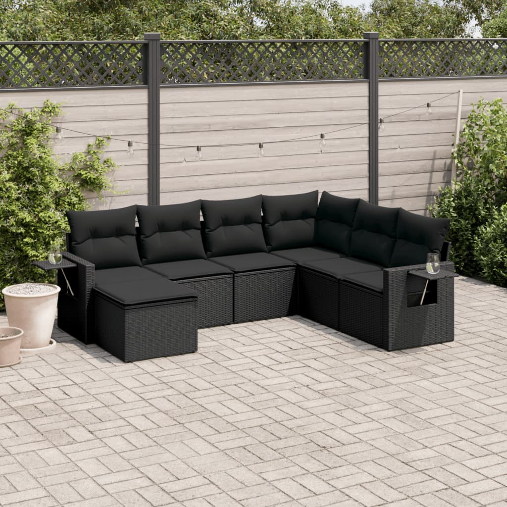 7 Piece Garden Sofa Set With Cushions Poly Rattan