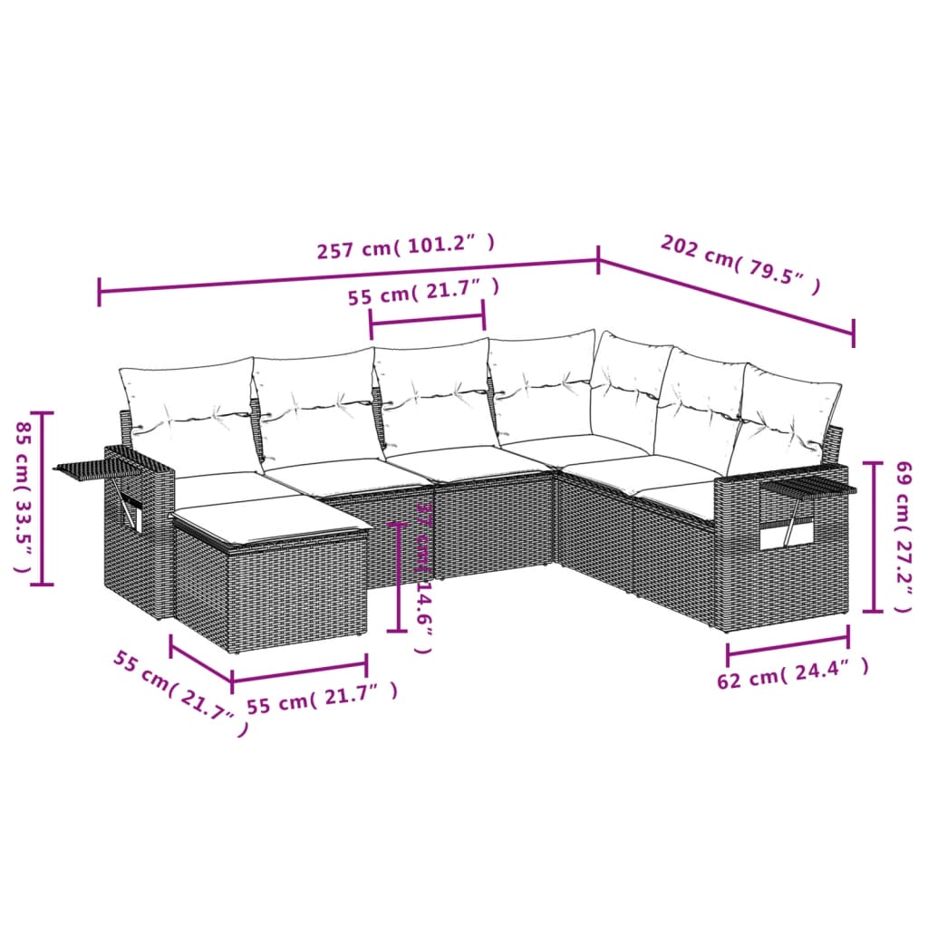 7 Piece Garden Sofa Set With Cushions Poly Rattan