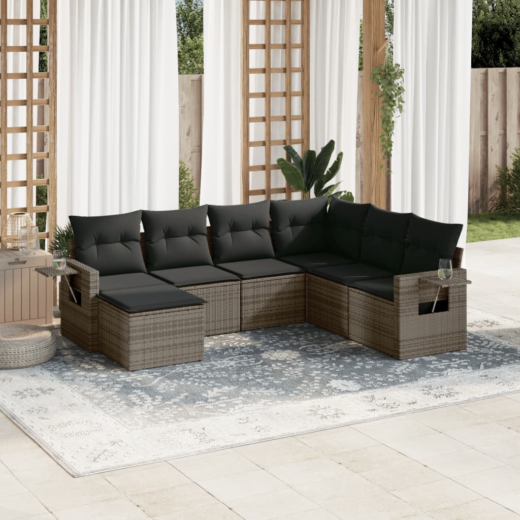 7 Piece Garden Sofa Set With Cushions Poly Rattan