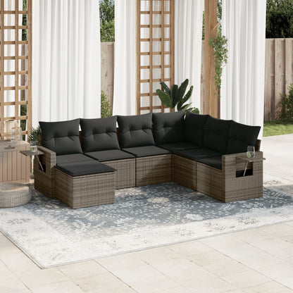7 Piece Garden Sofa Set With Cushions Poly Rattan
