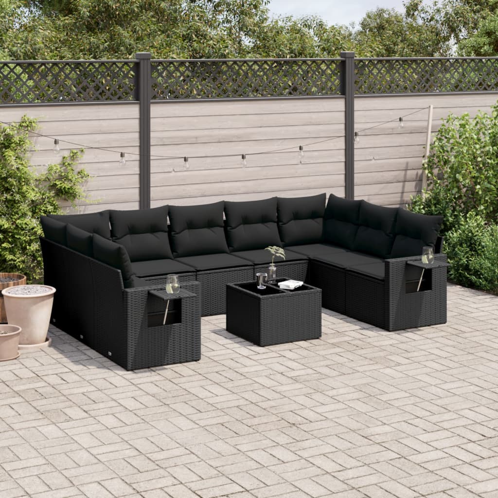 10 Piece Garden Sofa Set With Cushions Poly Rattan