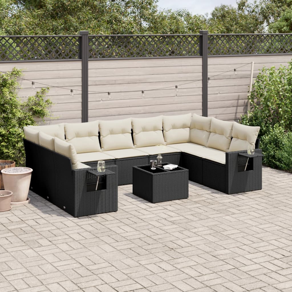 10 Piece Garden Sofa Set With Cushions Poly Rattan
