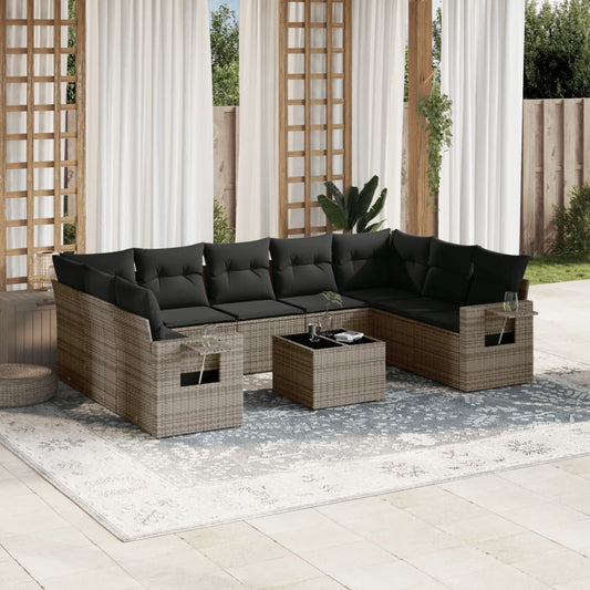 10 Piece Garden Sofa Set With Cushions Poly Rattan