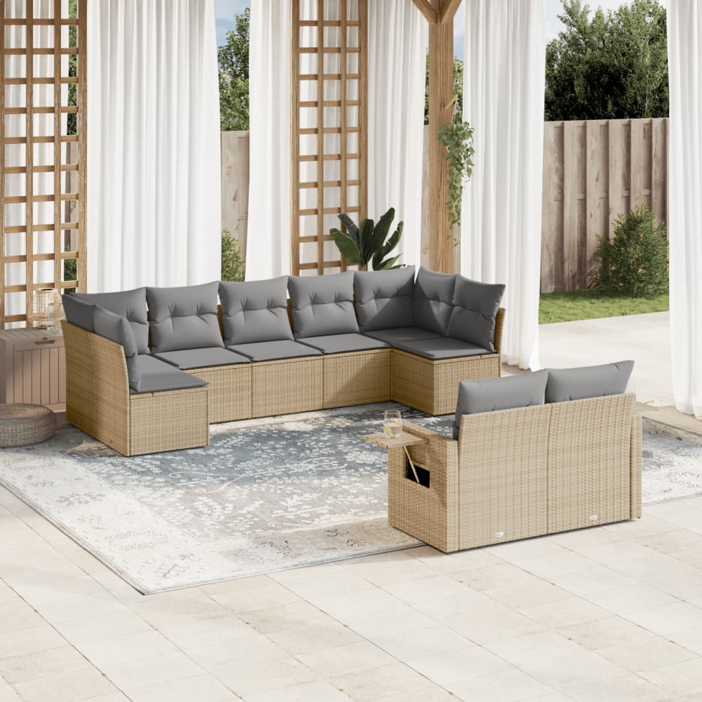 9 Piece Garden Sofa Set With Cushions Poly Rattan