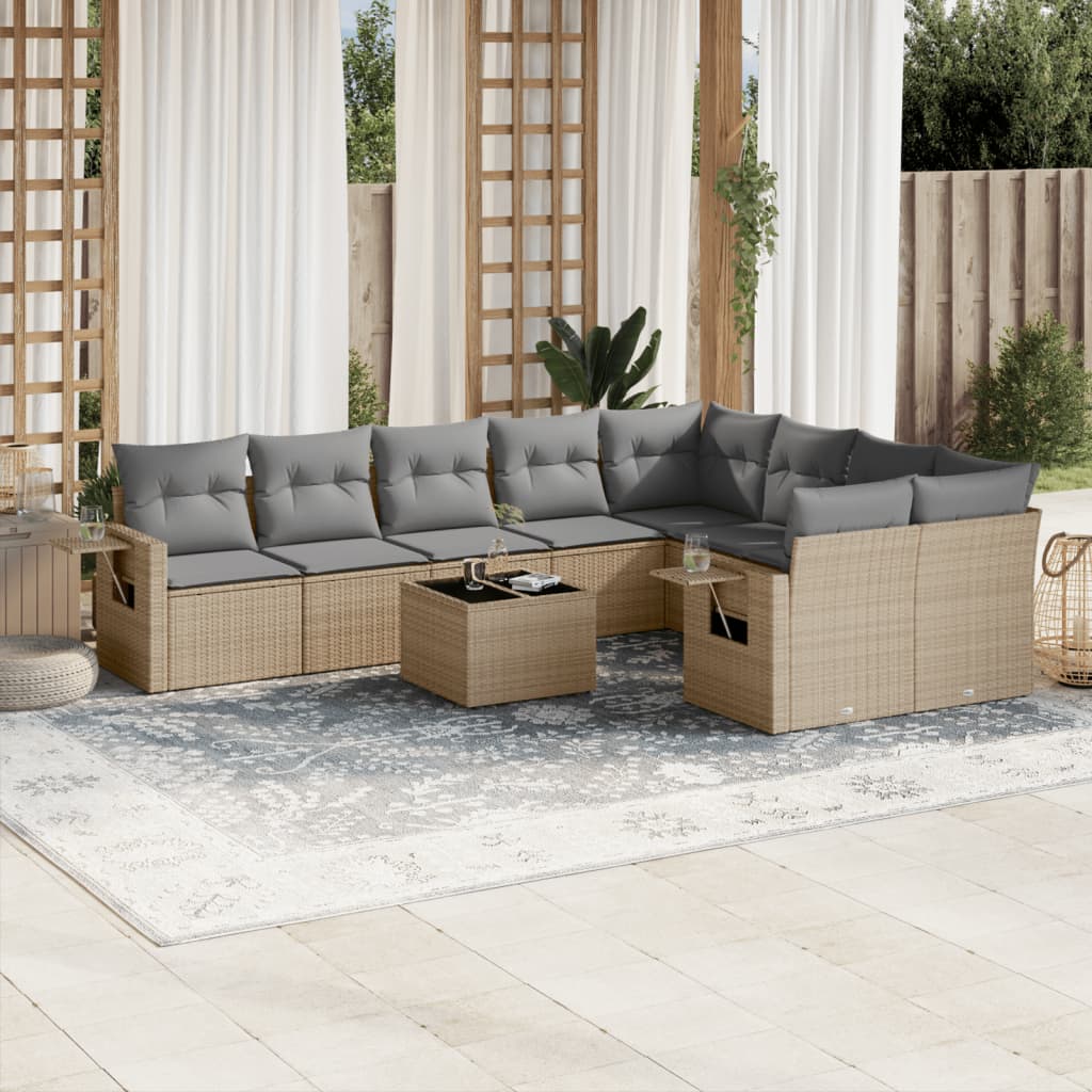 9 Piece Garden Sofa Set With Cushions Poly Rattan