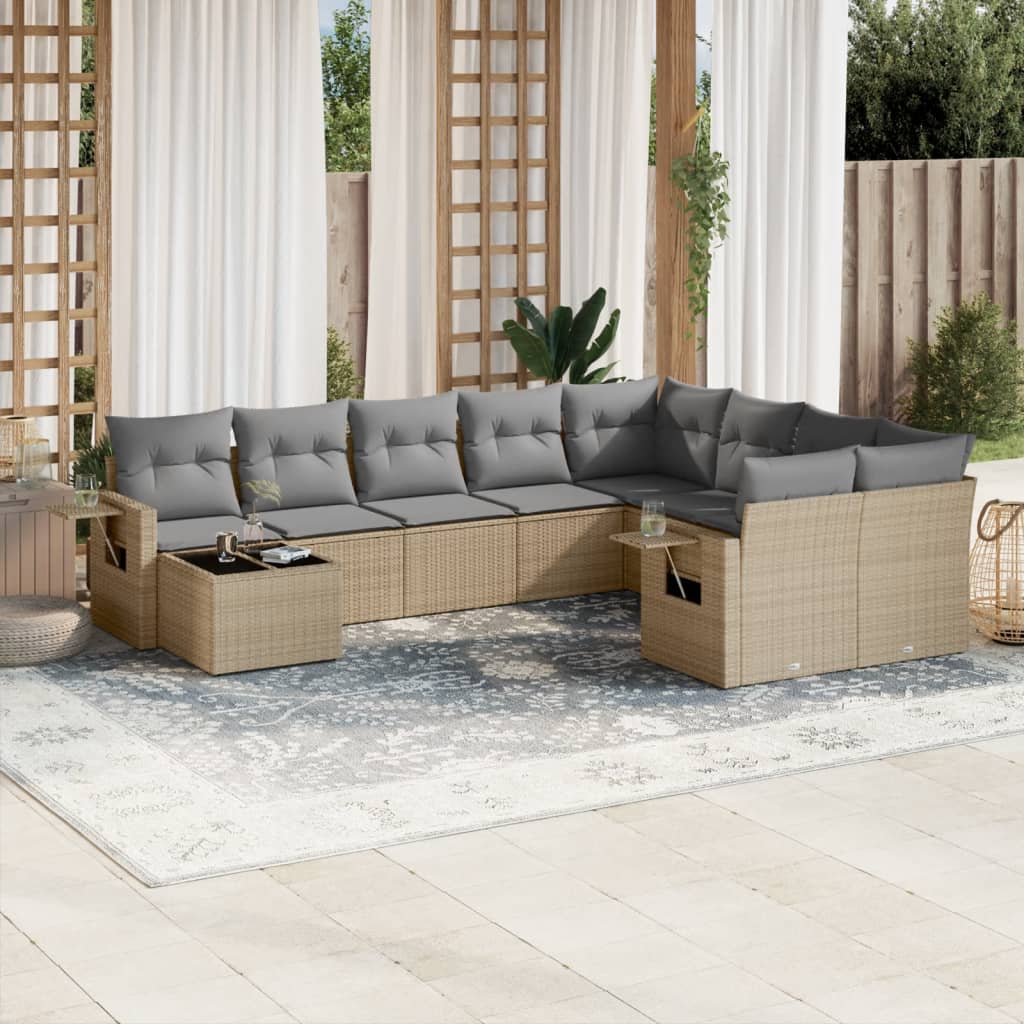 10 Piece Garden Sofa Set With Cushions Poly Rattan
