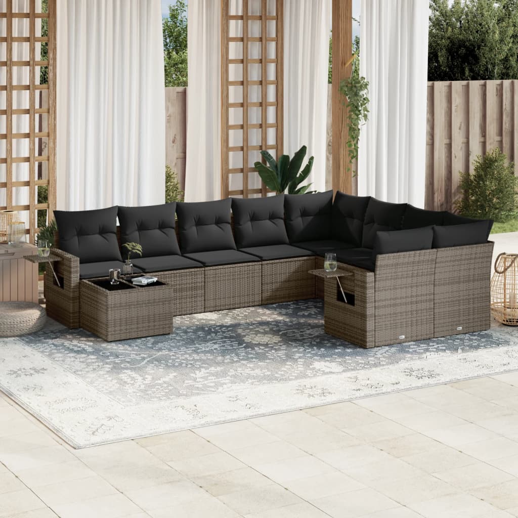 10 Piece Garden Sofa Set With Cushions Poly Rattan