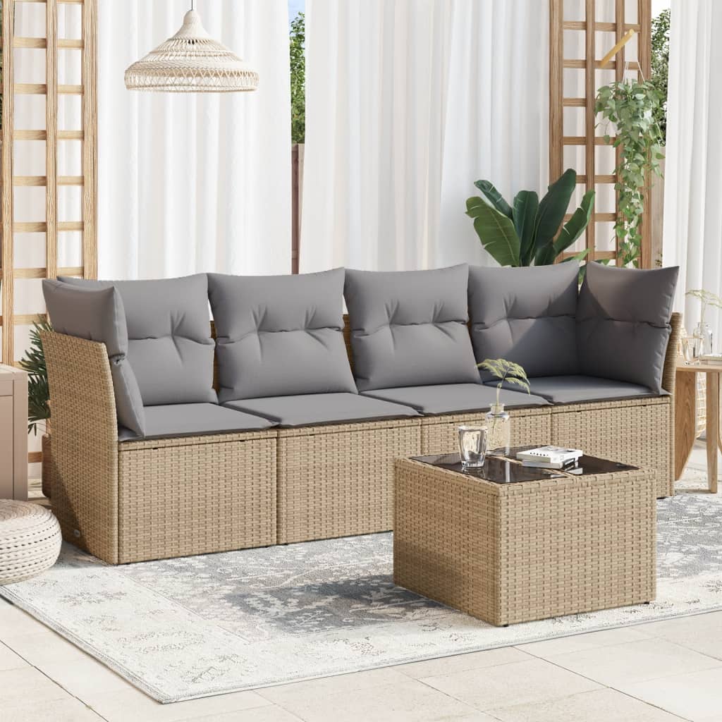5 Piece Garden Sofa Set With Cushions Poly Rattan