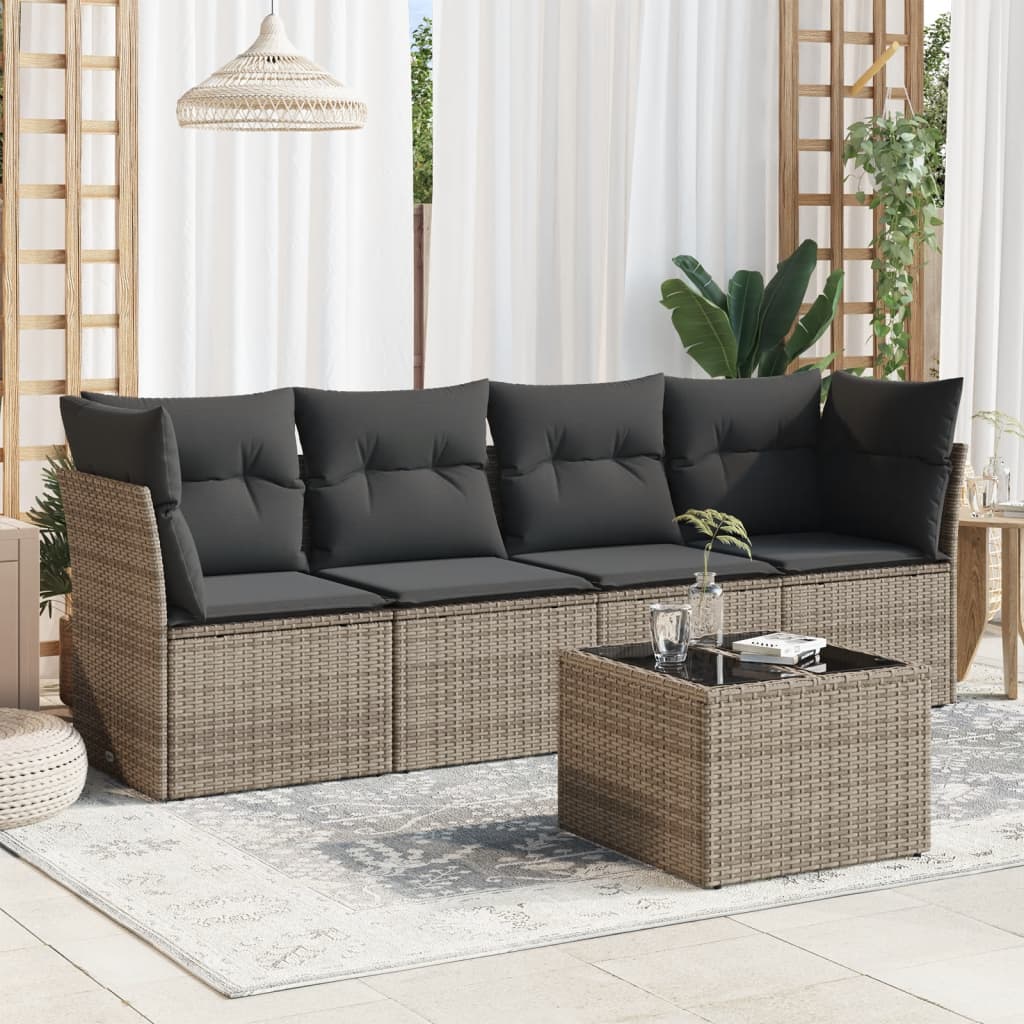5 Piece Garden Sofa Set With Cushions Poly Rattan
