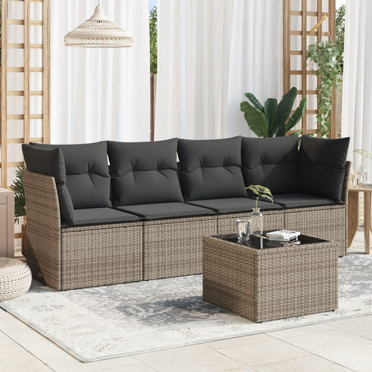5 Piece Garden Sofa Set With Cushions Poly Rattan