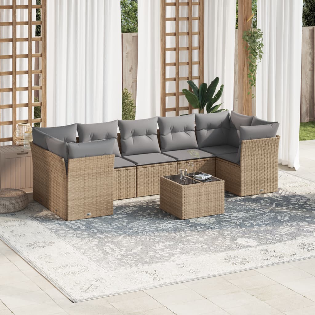 8 Piece Garden Sofa Set With Cushions Poly Rattan