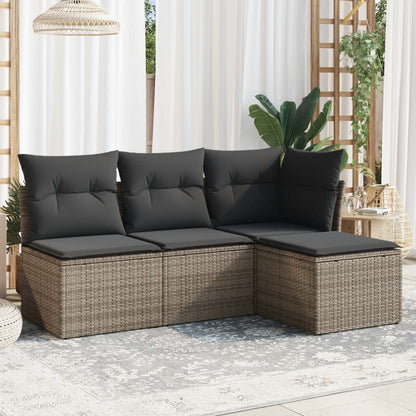 5 Piece Garden Sofa Set With Cushions Poly Rattan