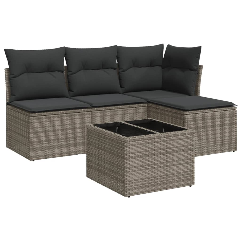 5 Piece Garden Sofa Set With Cushions Poly Rattan