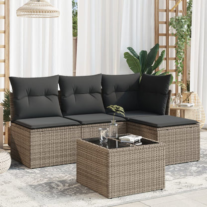 5 Piece Garden Sofa Set With Cushions Poly Rattan