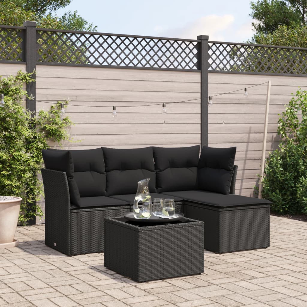 5 Piece Garden Sofa Set With Cushions Poly Rattan