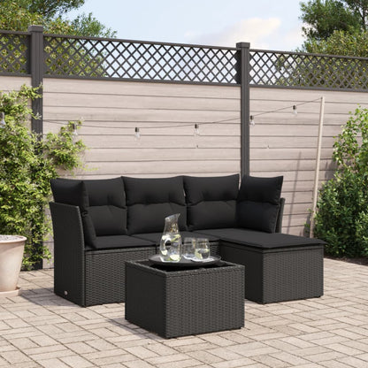 5 Piece Garden Sofa Set With Cushions Poly Rattan