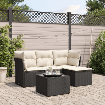 5 Piece Garden Sofa Set With Cushions Poly Rattan