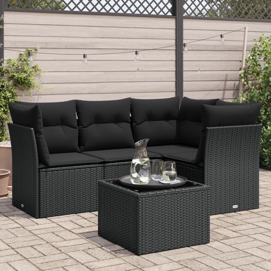 5 Piece Garden Sofa Set With Cushions Poly Rattan