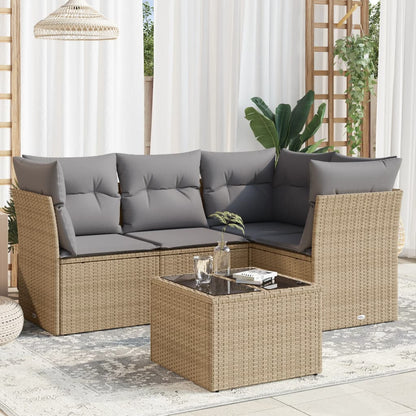 5 Piece Garden Sofa Set With Cushions Poly Rattan
