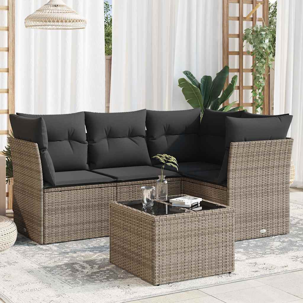 5 Piece Garden Sofa Set With Cushions Poly Rattan
